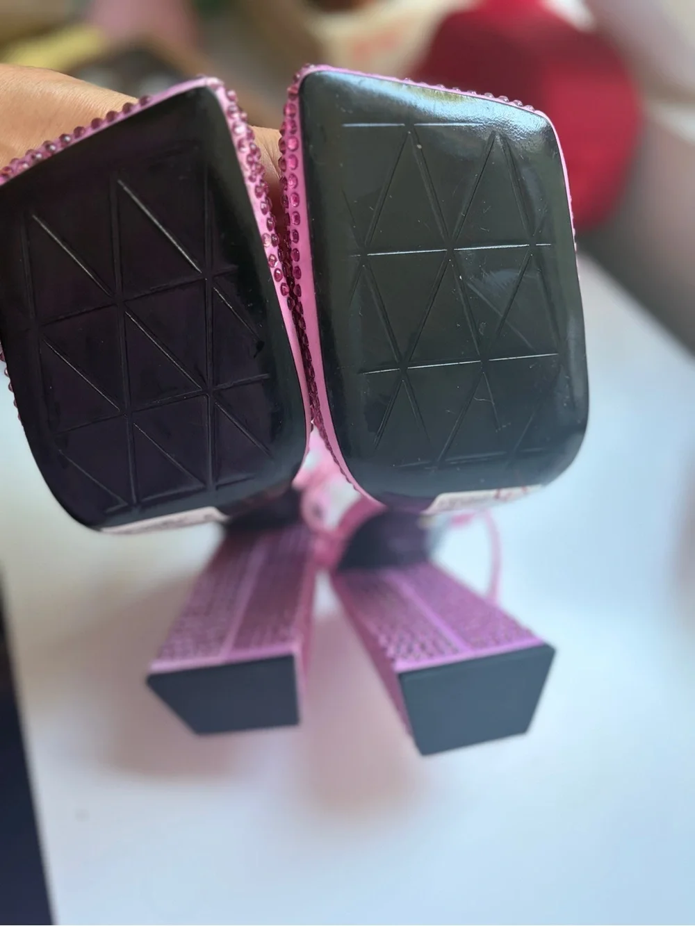 SCHUTZ Pink Studded Block Heel Sandals